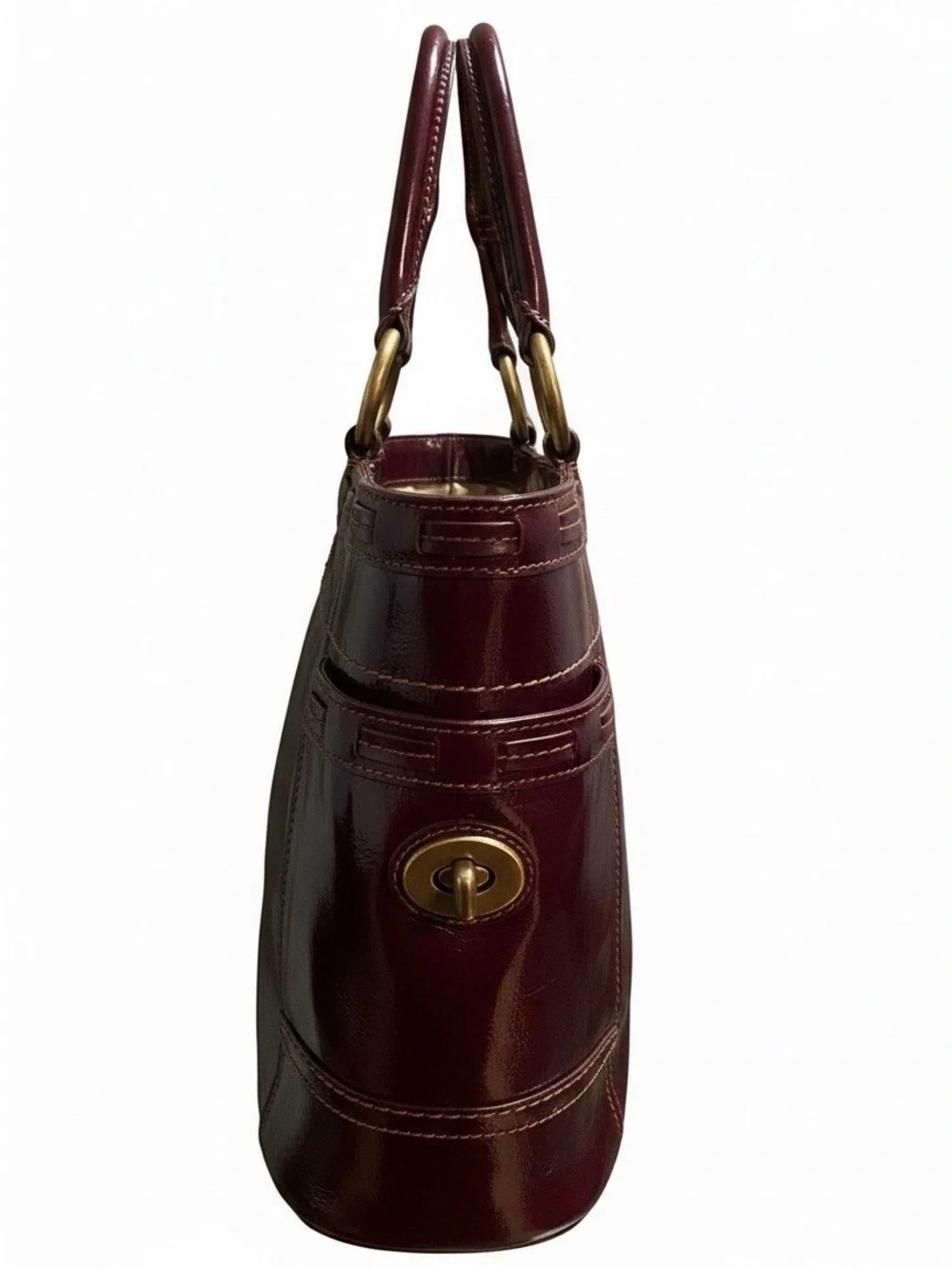 Coach Maroon Leather Tote with Brass Rings